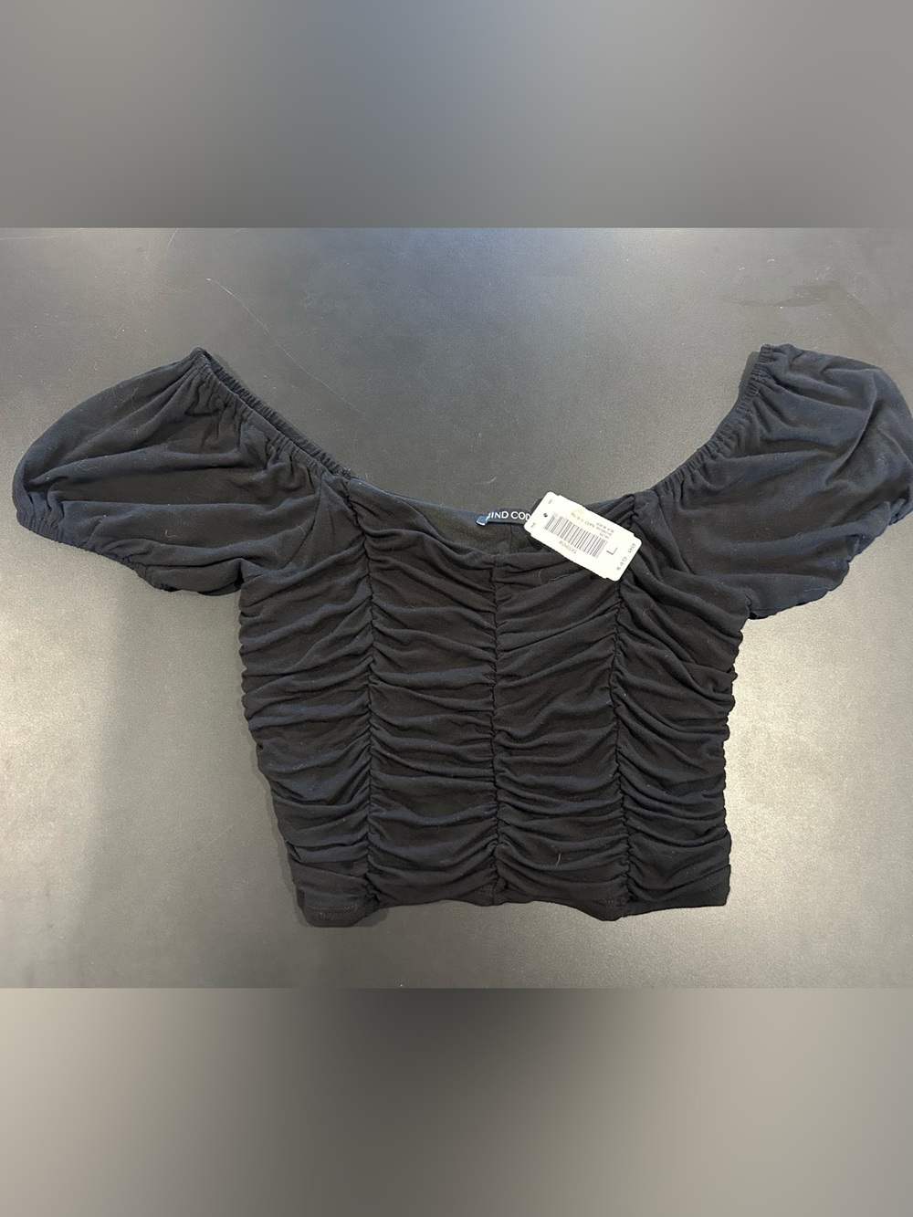 Ruched Off-Shoulder Crop Top in Black